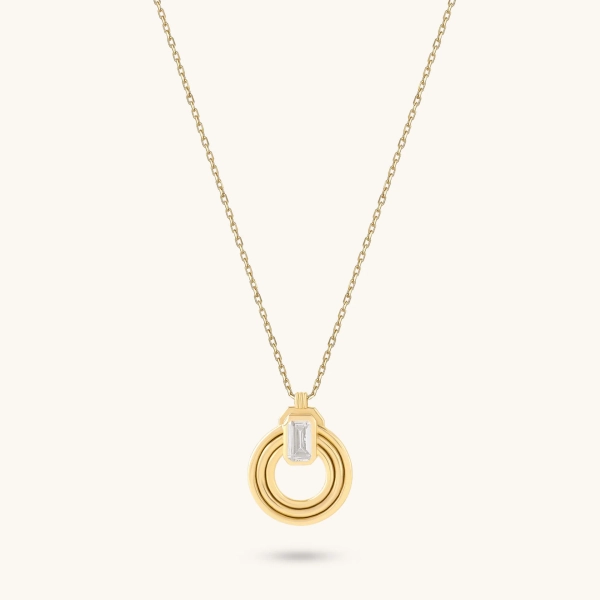 Emerald-Cut Moissanite Orbit Loop Necklace in Gold - 14 in / 35.5 cm