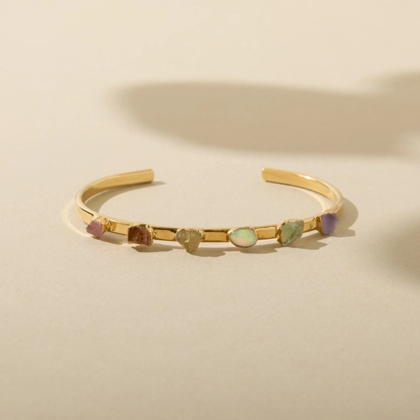 Pastel Rainbow Gemstone Cuff, Handmade Crystal Jewelry, Opal Bracelet, Topaz Cuff, Birthstone Jewelry, New Colorway | Exclusively on Etsy