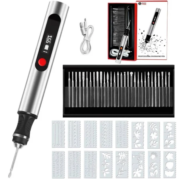 Cordless Engraving Pen with 3 Speeds 30 Bits 16 Stencils