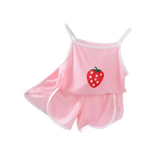 Girls' Strawberry Print Spaghetti Strap Tank Top and Elastic Waist Shorts