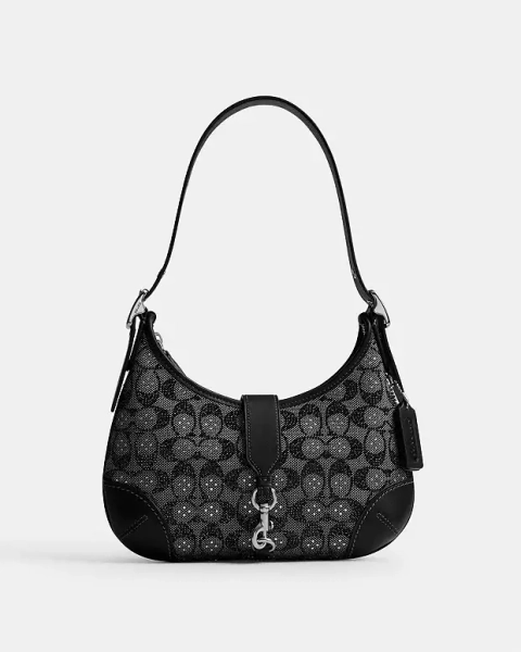 Silver/Black Hamptons Hobo Bag In Crystal Signature Jacquard