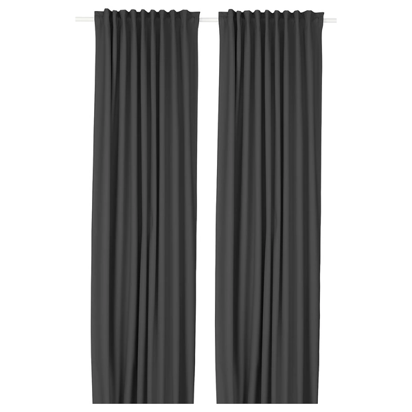 KORGMOTT Black-out curtains, 1 pair - dark gray/with heading tape 57x98 "