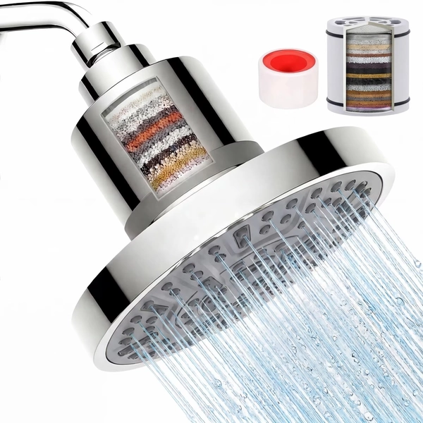 20-Stage Filtered Shower Head, 6-Inch Rain Shower Head with Built-in Hard Water Filter, Removes Heavy Metals, High Pressure 7 Spray Modes, Adjustable Angle, Water Saving, Silver - Walmart.com