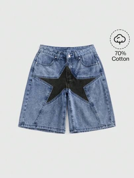 ROMWE Grunge Punk Women Star Low Waist Denim Shorts, School - Size M