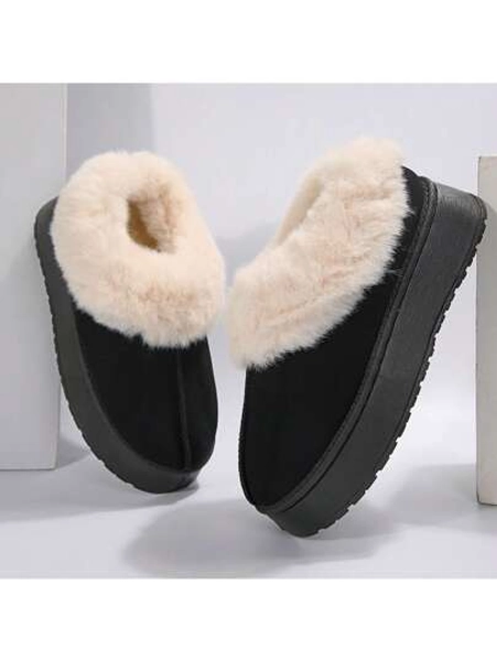 Women's Thick Flat Slippers For Winter -  Comfy And Warm Suede Shearling Short Boots Casual Snow Shoes With Thick Soles Desinge