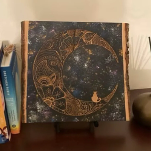 Live Edge Mandala Cat On The Moon Engravign