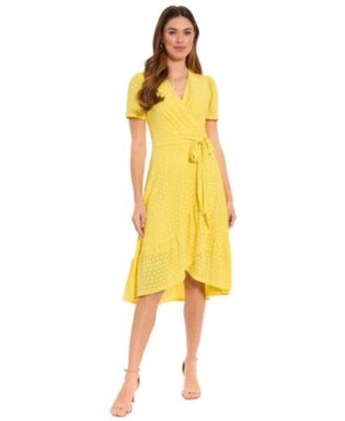 Petite Eyelet Faux-Wrap Midi Dress