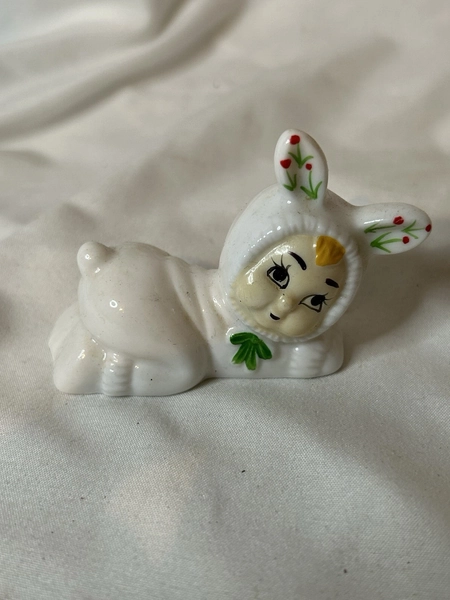 Vintage Baby in Bunny Costume Easter Miniature Figurine Manitou Italy 2"