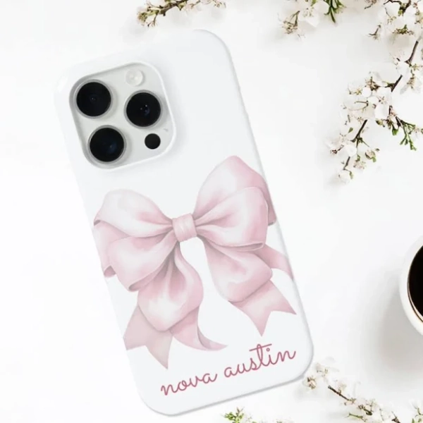 Trendy Pink Bow Personalized With Name Monogram Iphone 15 Pro Case