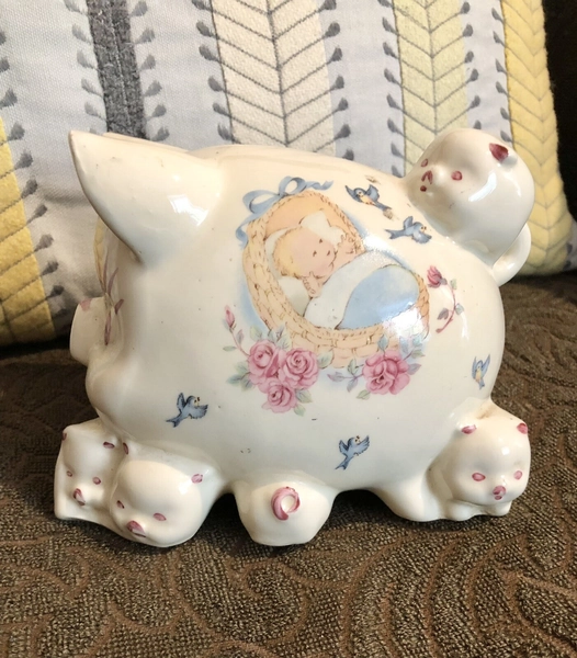 Pig with Piglets 1980s Pottery Ceramic Money Box Piggy Bank Baby Savings