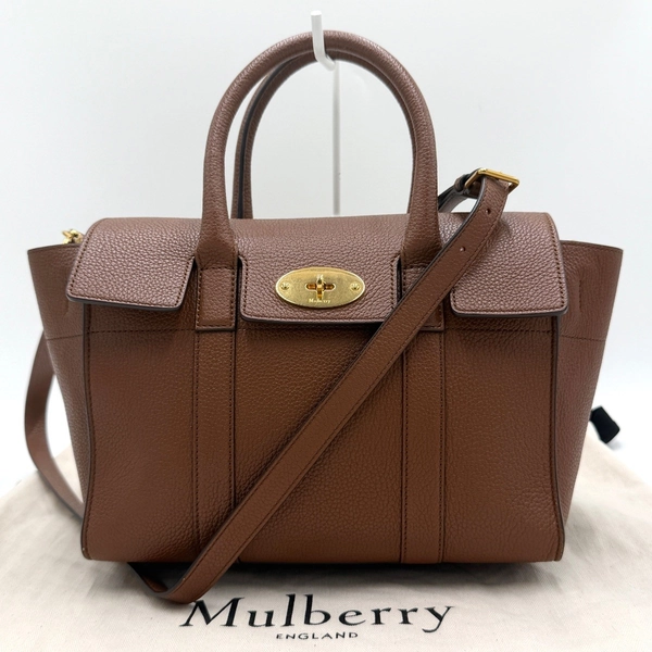 Mulberry Bayswater Handbag Tote Shoulder Bag 2-way Turnlock Leather Brown Auth