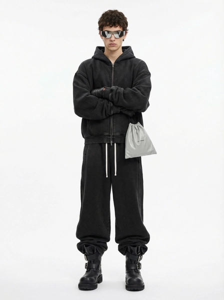 400GSM Unisex Vintage-Wash Boxy-Fit Zip-Up Hoodie