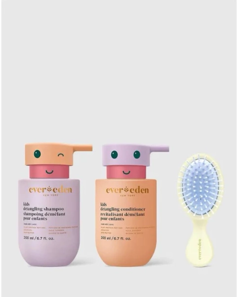 Evereden Happy Hair Duo for Kids Vegan Shampoo and Conditioner Set with Detangler Brush