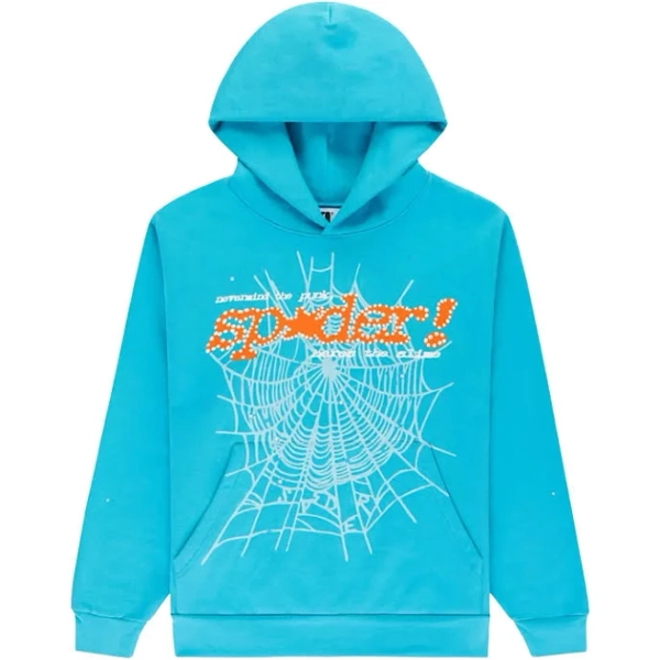 SP5DER - spider-web print hoodie - men - Fabric - M - Blue