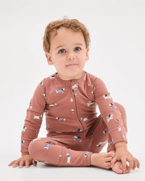 Baby Organic Cotton Zip Front Footless Coverall  - Sausage Dog