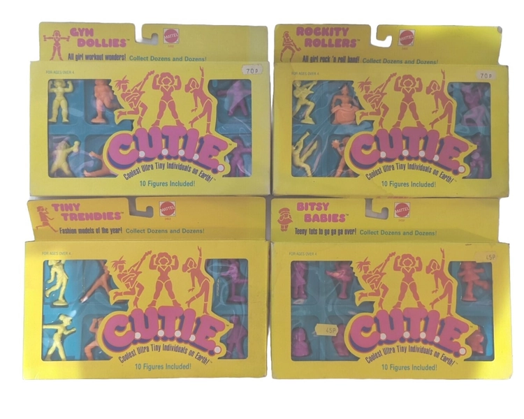 4x Scarce 1980s Mattel CUTIE 10 Figure sets Rockity Rollers Gym Dollies etc