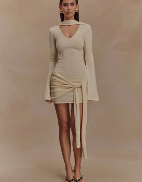 MESHKI Taron Knit Mini Dress with Scarf,ommy