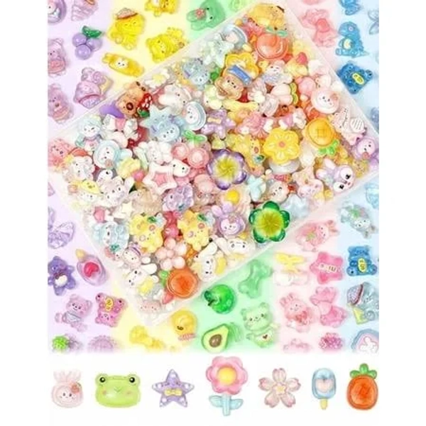 100pcs Cute Charms Bulk Easter Gift Set , Mini Decoden Acrylic Embellishments,Kawaii Flatback Resin Charms for Crafts for Phone Junk Cases,