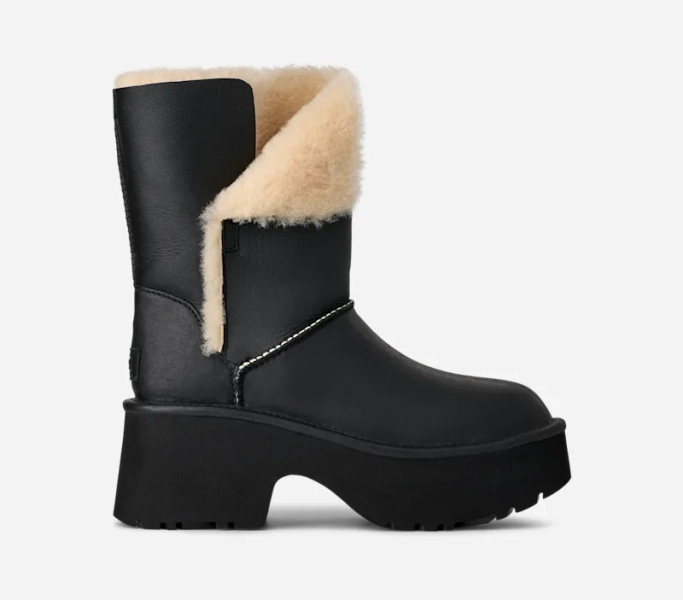 UGG® Women's Esmee Leather Boot Sheepskin Classic Boots in Black, Size 9
