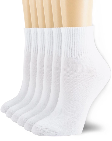 6 Pairs Women's Cotton Athletic Ankle Running Sports Socks White Size 9-11