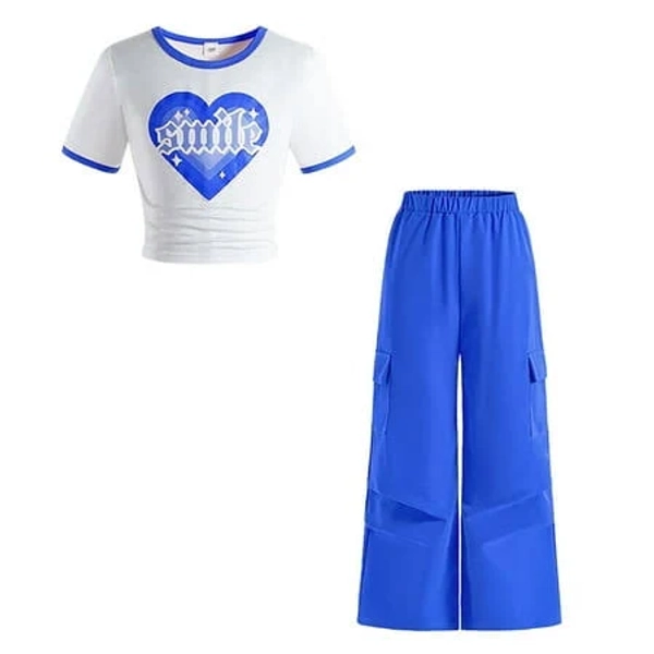 Glisme 2 Pack Girls Outfit Ribbed Knit Short Sleeve Ruched Crop Tops And Wide Leg Cargo Pants Set Skin Friendly Fit Clothing Set For Girl Size 7-8