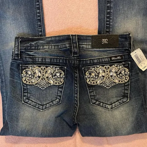 Miss Me, Affliction Low-Rise Bootcut Jeans, Blue/Navy, 26