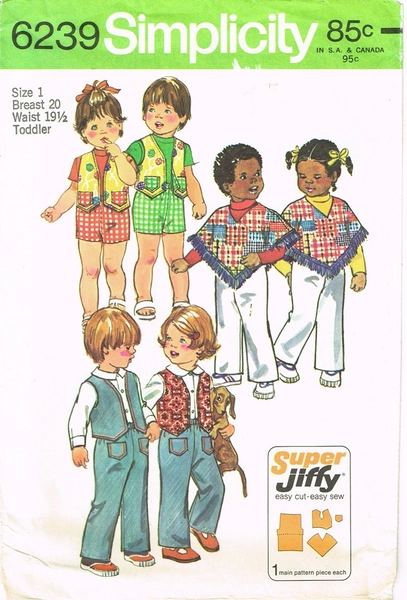 1970s Vintage Simplicity Sewing Pattern 6239 Baby Hippy Pancho Ensemble Size 1
