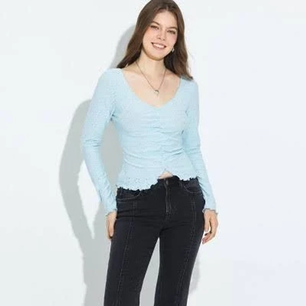 Wild Fable Women's Ruched V-Neck Long Sleeve Top
