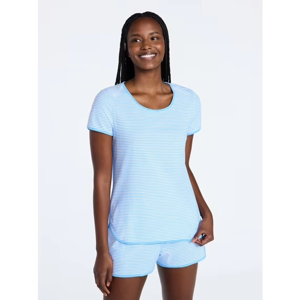 Joyspun Women's Lightweight Short Sleeve Sleep Tee and Shorts Set, 2-Piece, Sizes XS-3X