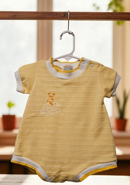 1990s Healthtex Romper Knit 3 Months Yellow  Snap Legs Duckie USA Made