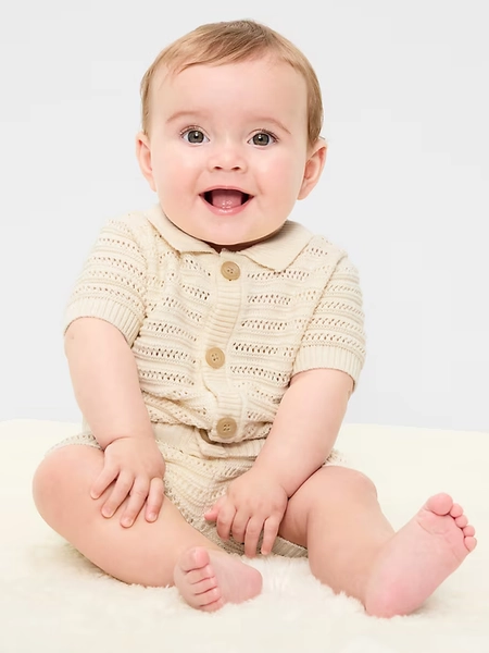 Crochet Sweater-Knit Shirt and Shorts Set for Baby