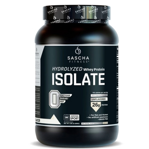 Sascha Fitness Hydrolyzed Whey Protein Isolate – 100% Grass-Fed – Unflavored – 2.1 lbs