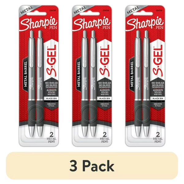 (3 pack) Sharpie S-Gel, Gel Pens, Sleek Metal Barrel, Gunmetal, Medium Point (0.7mm), Black Ink, 2 Count