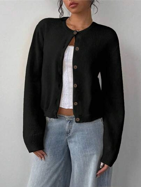 SHEIN BASICS Casual Minimalist Cardigan Sweater, Suitable For Autumn/Winter Outings,Fall