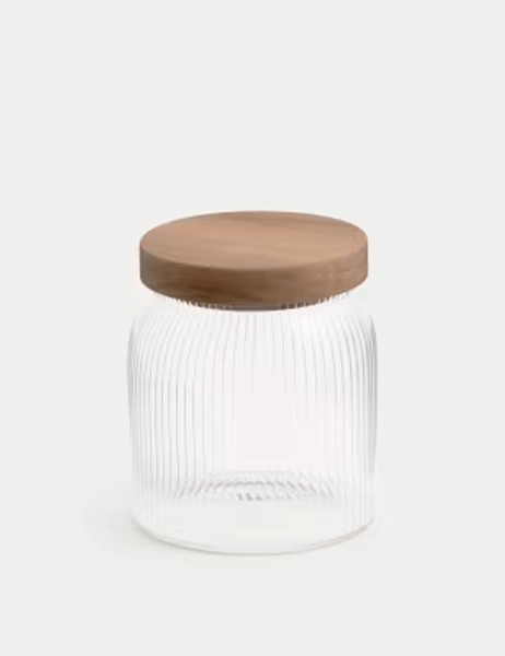 Petit bocal de rangement en verre côtelé