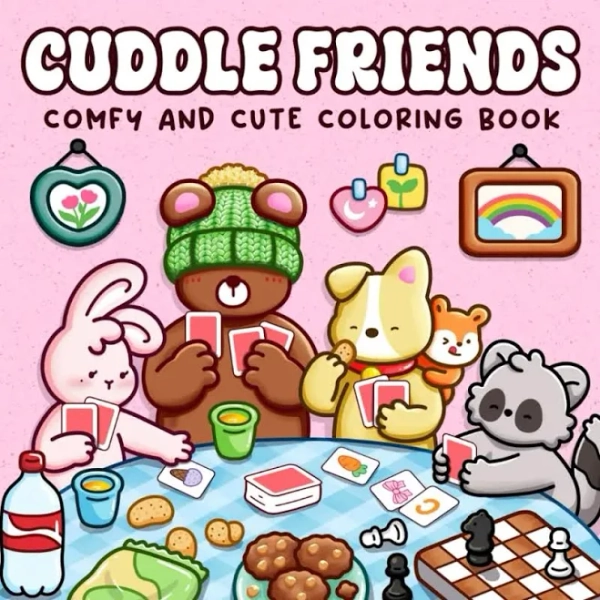 Cuddle Friends: Comfy and Cute Coloring Book for Adults and Teens Featuring Adorable Animal Friends in Soft and Cozy Moments for Relaxation