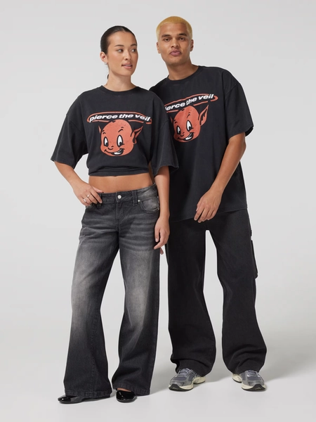 Pierce The Veil Devil Oversized Tee  Black Acid - Jay Jays Online