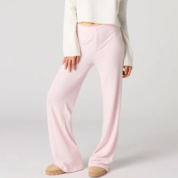 Urban Planet Women's Ribbed Wide Leg Pant Light Pink - M