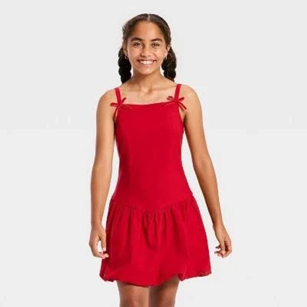Girls' Drop Waist Bubble Hem Dress