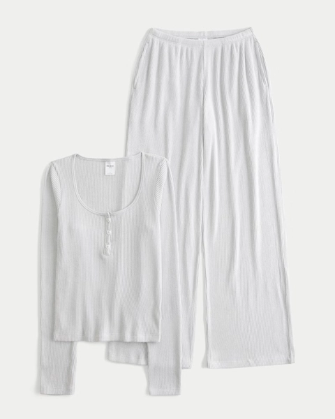 Always Cozy Rib Henley & Wide-Leg Pants Set