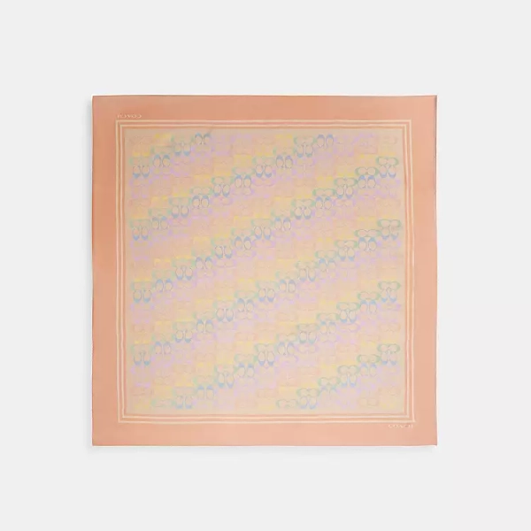 Multi Signature Rainbow Print Silk Square Scarf
