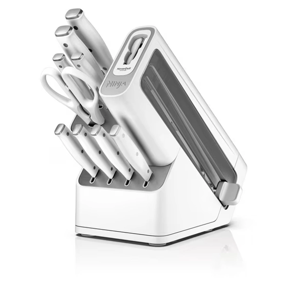 Ninja Foodi NeverDull 10-Piece Stainless Steel Essential Knife System with Sharpener, K12010WH White