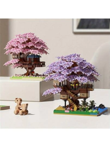 2229pcs/1097pcs Cherry Blossom Bonsai Tree Building Blocks Set, Micro Building Blocks Bonsai Tree House Toy, Suitable For Halloween/Thanksgiving/Christmas/Easter/Valentine's Day Gifts (No Light), Mixed Colors, Movie/Flower/Plant/Love/Fantasy Theme, ABS Resin Material