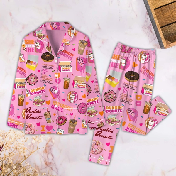 Dunkin Donuts Pajamas Set, Dunkin Donuts Shirt, Dunkin Donuts Pajamas, Dunkin Donuts Pants, Dunkin Donuts Gift, Coffee Lover Pajamas