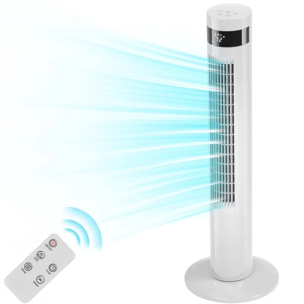 Tower Fan, 85° Oscillating Bladeless, 3 Speeds & Modes, Quiet Cooling & 12-Hour Timer, LED Display – Portable Fan for Home & Office, WHITE