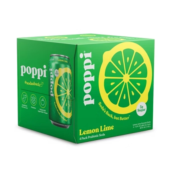 poppi Lemon Lime Prebiotic Soda - 4Pk/12oz Cans