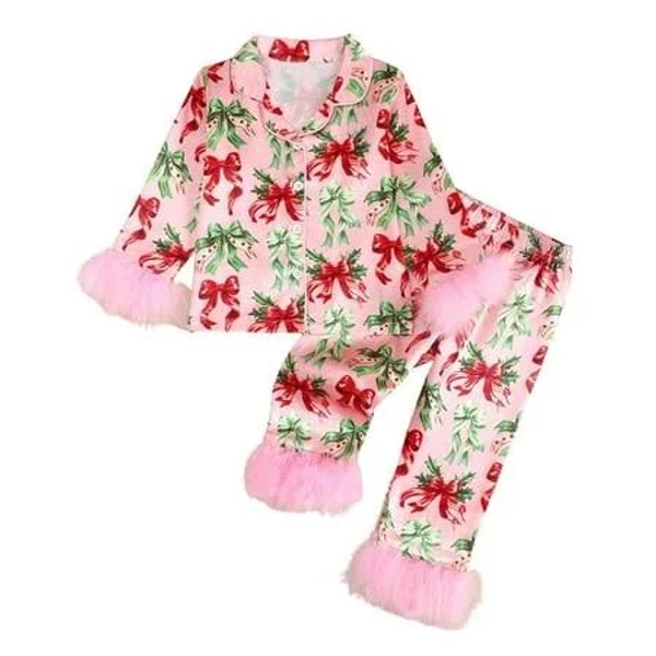 Tfken Child's Long Sleeve Bow Print Relaxed Sleepwear Set