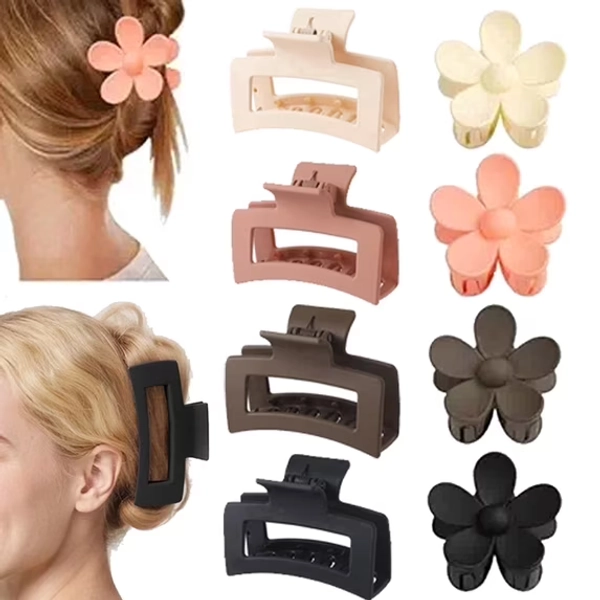 8 Pcs Hair Clips for Women 4.3 Inch Square Claw Clips for Thick or Thin Flower Hair Claw for Girls Non-Slip Hair Accessories for Women ,Natural