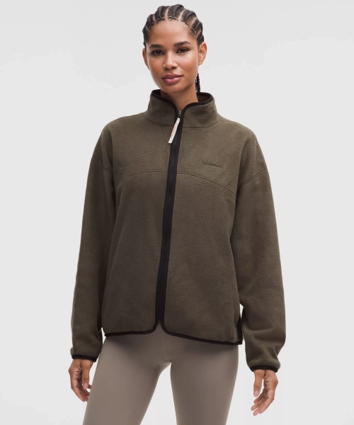 Tumbled Fleece Full-Zip Jacket - Olive Brown/Black/Light Ivory - L