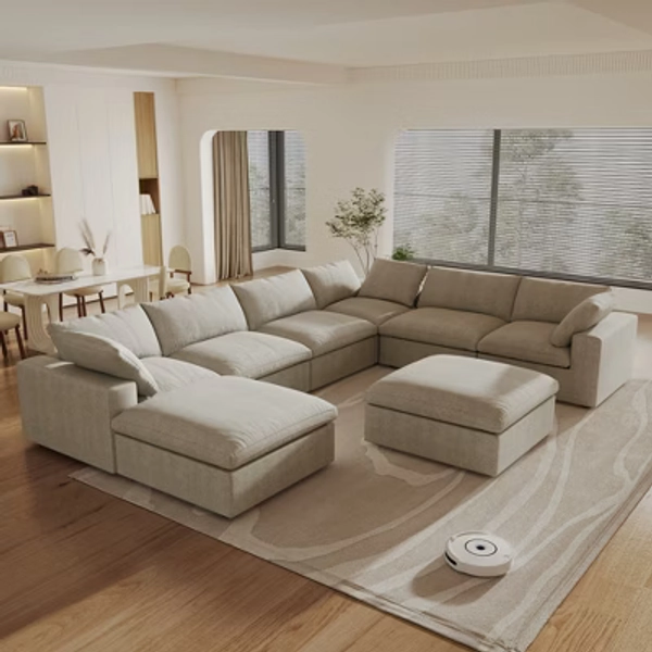 WJShome 8-Piece Cloud Modular Sectional Sofa,Down Filled Couch for Living Room,Minimalist Convertible Couches,Sofa Cover Washable & Removable,Khaki